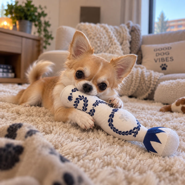 Chihuahua playing with the Zoomies Tequila Plush Dog Toy